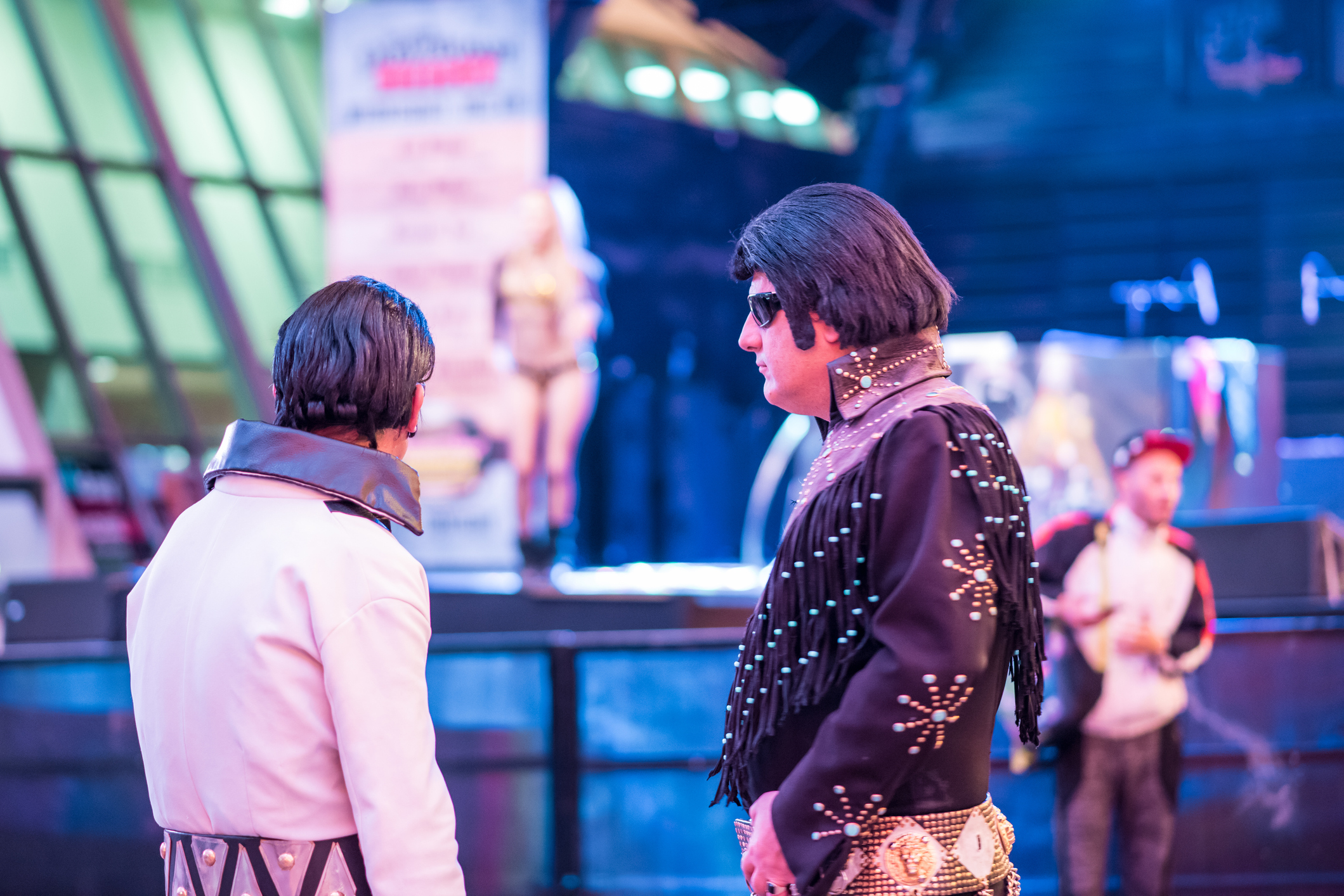 Two Elvis impersonators hanging out at the historic Fremont Street Experience, downtown Las Vegas.